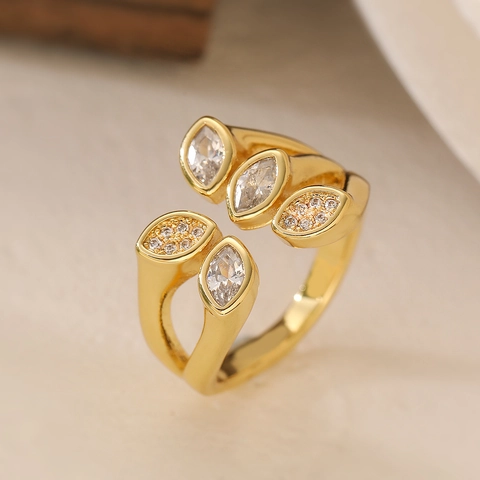Irregulärer Geometrischer Offener Ring Vergoldet Kupfer Zirkonia Verstellbarer Minimalistischer Schmuck Für Frauen
