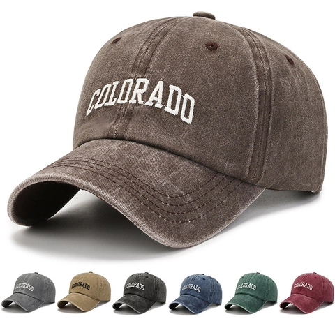 Vintage Washed Cotton Baseball Cap Colorado Embroidery Distressed Dad Hat Adjustable Sun Shade Retro Style For Men Women