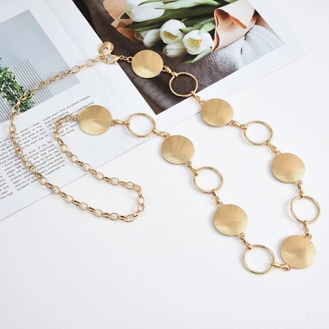 Cintura a Catena in Metallo Dorato Minimalista da Donna Catena da Vita Regolabile Con Dischi Rotondi Testurizzati Accessorio
