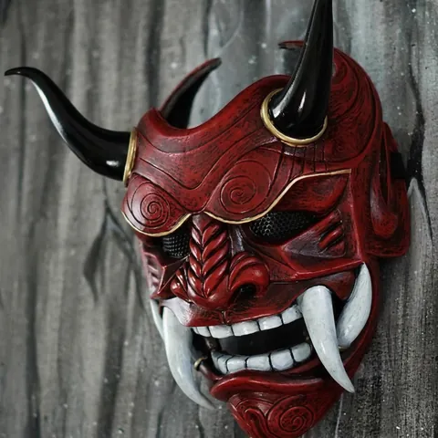 Japanese Hannya Oni Mask Resin Latex Halloween Cosplay Scary Ghost Face With Horns And Fangs Traditional Japanese Style
