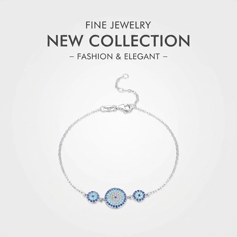 925 Sterling Silber Armband Für Damen Mit Blau Weißen Zirkonia Teufelsauge Anhänger Elegant Mode Schmuck Geschenk