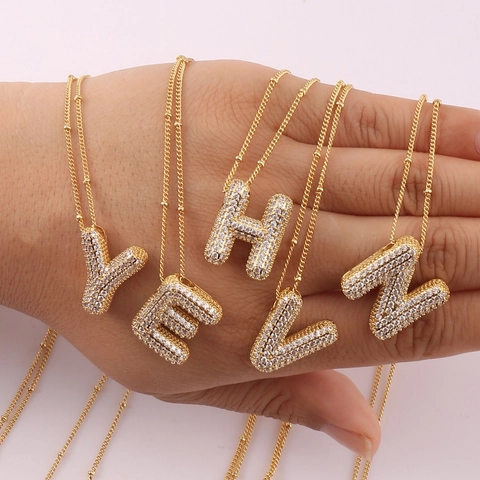 Collana Iniziale Rame Micro Pave Zirconia Cubica Lettere Bolla Pendente Palloncino Gioielli Per Donne