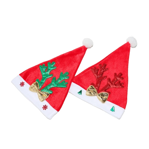 Cappello di Natale con Corna di Renna in Peluche Velluto Babbo Natale Adulto Fiocco di Neve Paillettes Fiocco Festa Cosplay