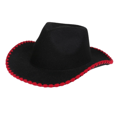 Retro Western Cowboy Hat Wide Brim Cotton Polyester Felt Jazz Hat With Decorative Contrast Edging Fashion Outdoor