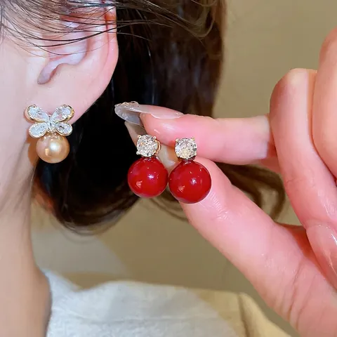 Französische Retro Schmetterling Schleife Faux Künstliche Perle Ohrstecker Mit 925 Sterling Silber Ohrstecker Zirkon Damen