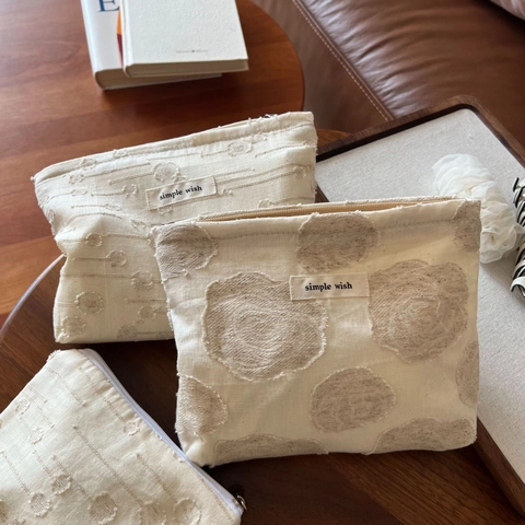 Cotton Linen Makeup Bag Jacquard Floral Pattern Zipper Closure Small Storage Pouch Women Cosmetic Organizer Wallet