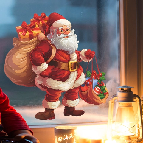 Papá Noel Pegatina Ventana Estática PVC Calcomanía Removible Reutilizable Decoración Navideña Estilo Dibujos Animados