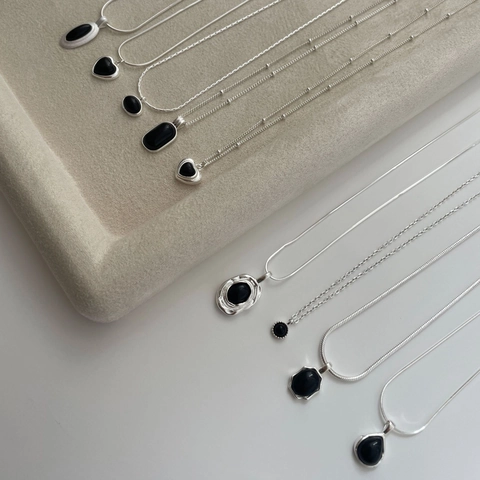 S925 Sterling Silver Natural Black Agate Pendant Necklace For Women Minimalist Heart Oval Clavicle Chain Jewelry Gift