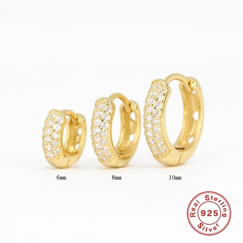 925 Sterling Zilveren Huggie Hoop Oorbellen Drie Rijen Zirkonia Geometrische Glinsterende Sieraden Voor Dames