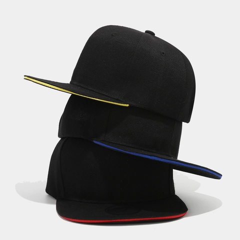 Casquette Snapback Baseball Polyester Twill Ajustable Bord Plat Sandwich Bordure Contrastée Hip Hop Pour Hommes Femmes