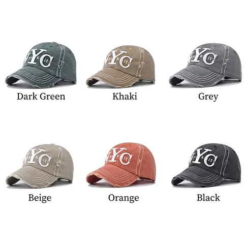 Washed Cotton Baseball Cap NYC 3D Embroidery Vintage Distressed Adjustable Outdoor Sport Sun Hat For Men Women