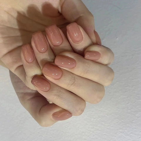 Press On Nails Glossy Nude Pink Square Shape CF018 Elegant Versatile False Nails For Women Daily Wear