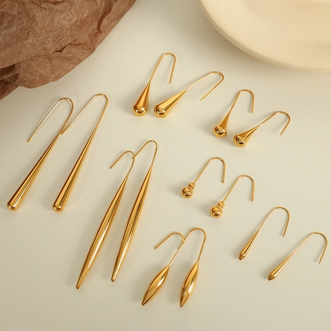 Minimalist Water Drop Ear Hook Earrings For Women Stainless Steel Gold Plated Polished Teardrop Dangle Elegant Jewelry