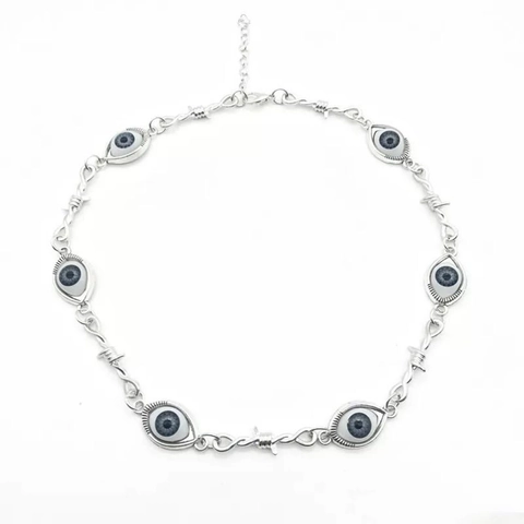 Gotische Teufelsauge Stacheldraht Halskette Silberfarbene Legierung Anhänger Halloween Punk Schmuck Für Damen Herren