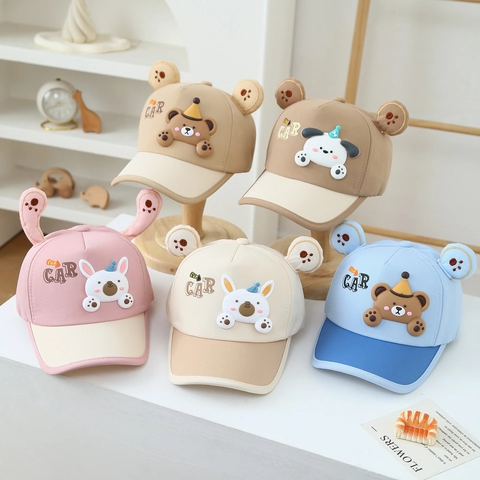 Cappellino Da Baseball Per Bambini Misto Cotone Orecchie Animali 3D Toppa In Silicone Cartone Animato Orso Coniglio Regolabile