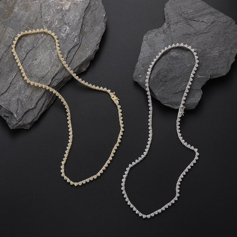 Collar De Cadena De Tenis En Forma De Corazón Micro Pavé Circonita Cobre Chapado En Oro Estilo Hip Hop