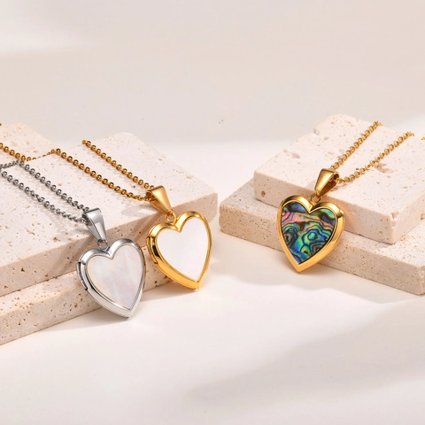 Herz Medaillon Kette Edelstahl Muschel Einlage Öffnen Foto Anhänger Schmuck Für Damen