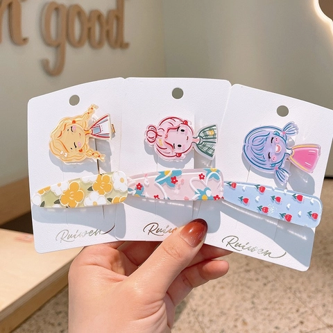 Pinzas Para El Cabello Niños Acrílico Dibujos Animados Oso Conejo Niña Horquillas Dulce Estampado Floral Para Niñas