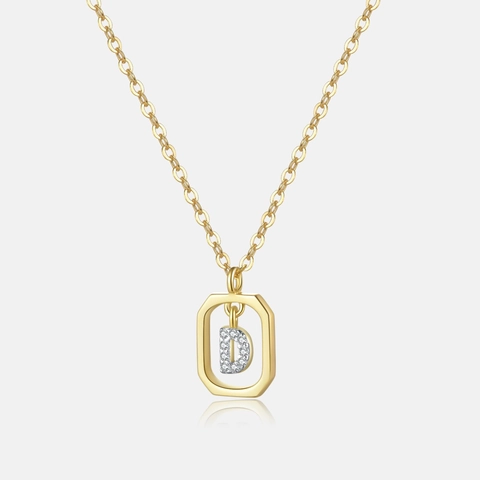 Pendant Necklace 925 Sterling Silver 18K Gold Plated Cubic Zirconia Initial Letter Geometric Frame Fashion For Women