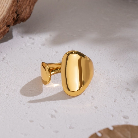 Minimalistischer Unregelmäßiger Kieselstein Ring Vergoldeter Edelstahl Verstellbar Wasserdicht Fingerschmuck Damen