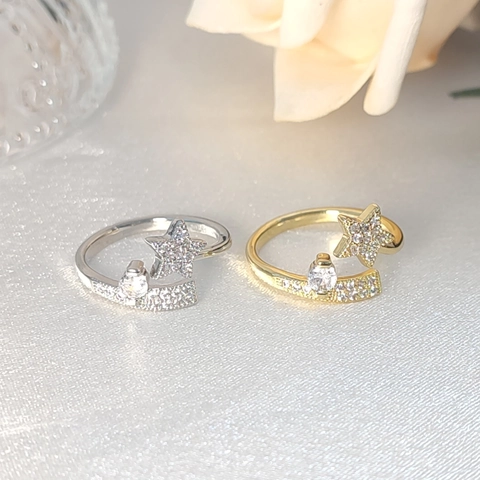 Anillo Ajustable Abierto De Cobre Forma Estrella Micro Pavé Circonita Joyería Moda Elegante Minimalista Para Mujer