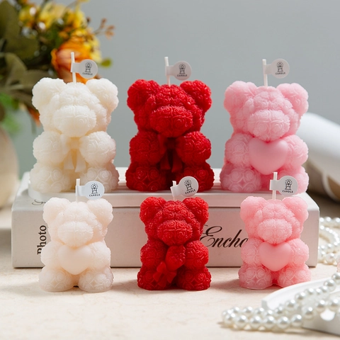 Rose Bear Scented Candle Soy Wax Teddy Bear Shaped Decorative Aromatic Ornament For Wedding Valentine Day Romantic Home Decor
