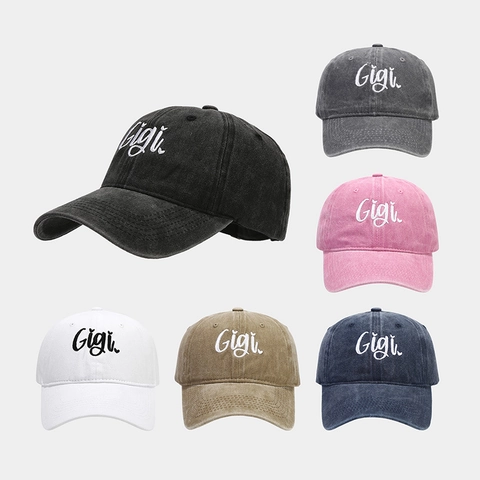 Casquette De Baseball En Coton Lavé Broderie Lettre Gigi Distressed Réglable Décontractée Pour Hommes Femmes
