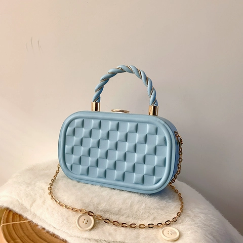 Women PU Leather Rhombic Shoulder Crossbody Bag With Gold Chain And Braided Handle Minimalist Small Square Box Handbag