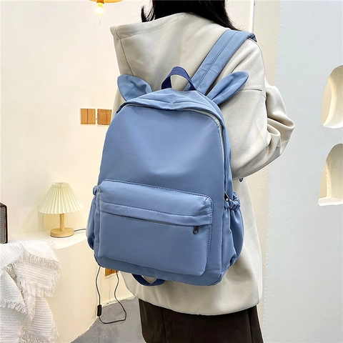 Cute Rabbit Ears Student Backpack Nylon Large Capacity Japanese Style Solid Color School Bag For Girls