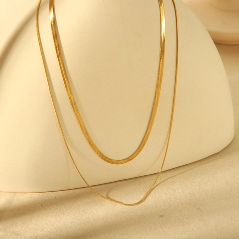 Minimalist Stainless Steel Snake Chain Necklace Gold Plated Waterproof Herringbone Bone Chain Layered Jewelry For Women