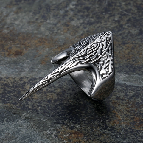 Anello Vintage In Acciaio Inossidabile Totem Vichingo Corvo Uomo Personalità Retrò Gotico Punk Mito Animale Gioielli