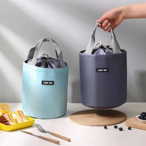 Borsa Pranzo Isolata Rotonda Tessuto Oxford Sacchetto Termico Con Coulisse Portatile Per Lavoro Picnic
