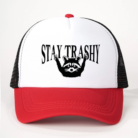 Gorra Trucker Mapache Stay Trashy Rejilla Transpirable Béisbol Cap Bloque De Color Ajustable Snapback Sombrero Sol