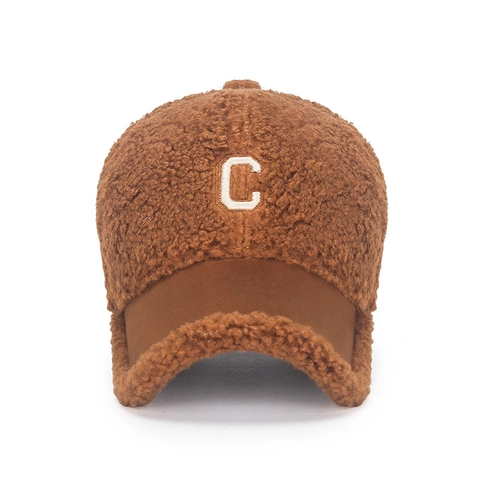 Teddy Fleece Baseball Cap Winter Warm Hat Embroidery Letter C Suede Brim Adjustable Street Style For Women