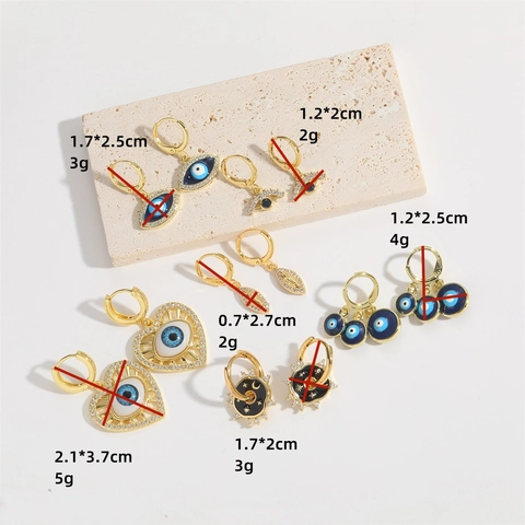 Bohemian Evil Eye Heart Star Moon Drop Earrings For Women Gold Plated Copper Zirconia Enamel Hoop Earrings Fashion Jewelry Gift
