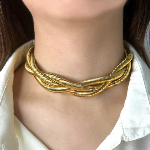 Stainless Steel Woven Snake Bone Chain Necklace And Bracelet Twisted Multiple Strands Adjustable Minimalist Jewelry For Women