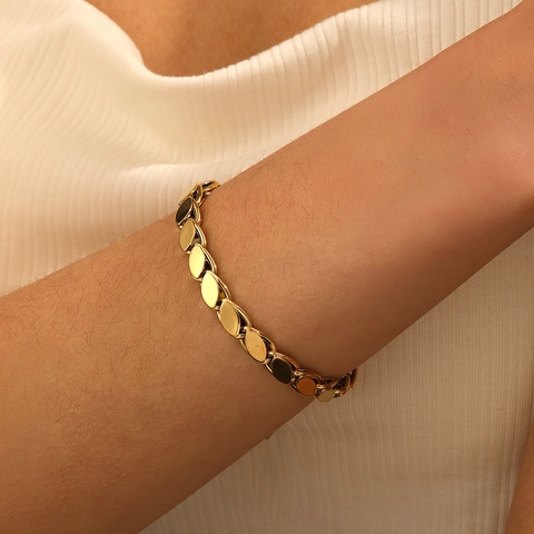 Bracelet Chaîne En Forme De Feuille Acier Inoxydable Plaqué Or 18K Bijoux Élégants Minimalistes Pour Femmes Style Luxe