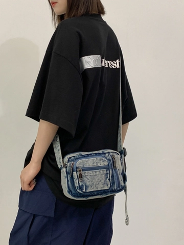 Borsa A Tracolla In Denim Lavato Retro Per Donna E Uomo Con Tasche Multiple Con Cerniera Stile Giapponese Casual