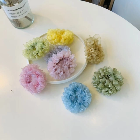 Pleated Chiffon Scrunchie Hair Tie Organza Elastic Sweet French Style Elegant Candy Color Women Hair Accessory