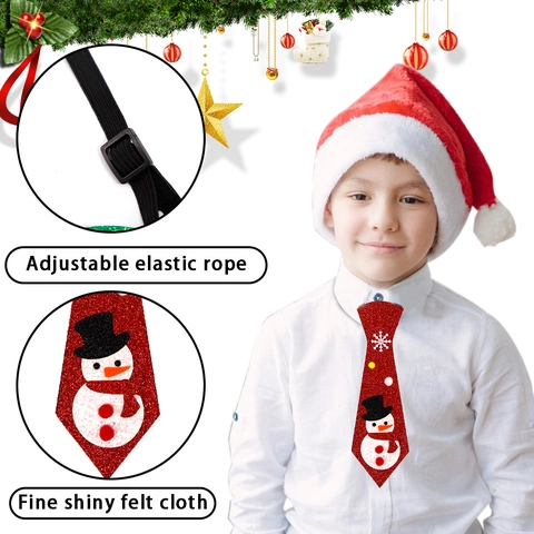 Cravatta Di Natale In Feltro Glitterato Per Bambini Decorazione Per Feste Cartone Animato Renna Pupazzo Di Neve Elastico