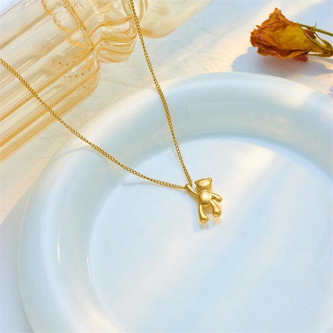 Collana Con Pendente Orsetto 3D Carino Acciaio Inossidabile Lucido Stile Coreano Semplice Gioielli Placcati Oro Per Donna
