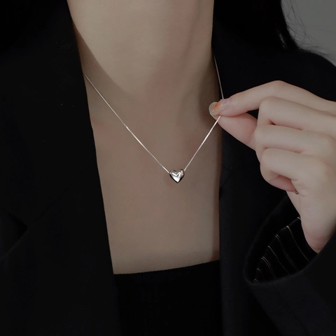 925 Sterling Silver Heart Pendant Necklace High Polished Minimalist Box Chain Fashion Jewelry For Women