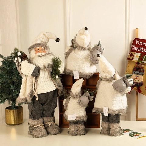 Santa Claus Puppe Weihnachtsdekoration Gestrickter Kunstpelz Stehende Sitzende Figur Nordischer Stil Wohnkultur Geschenk