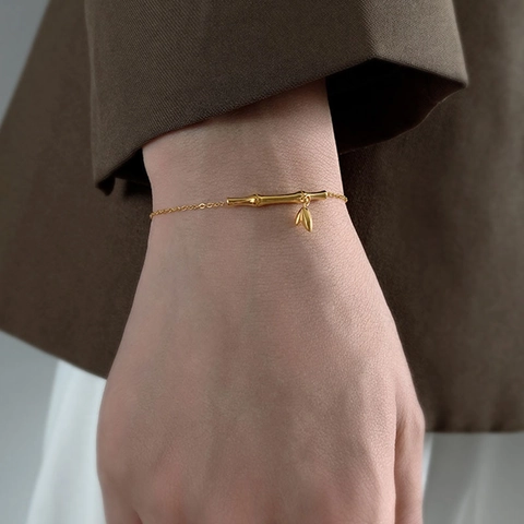 Elegant Bamboo Joint Design Gold Bracelet For Women Titanium Steel Material Simple Commuter Style Fashion Jewelry Gift