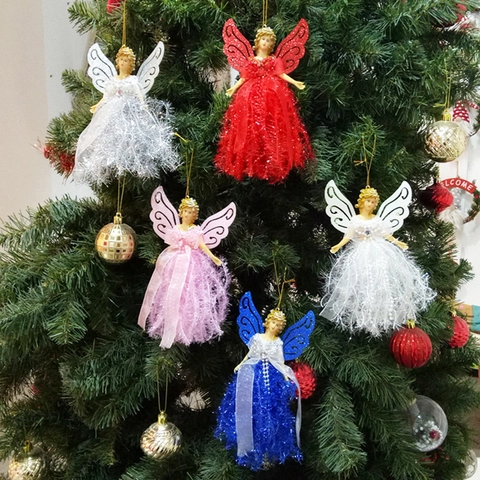 Angelo Di Natale Ornamento Da Appendere Plastica Maglia Pizzo Ali Scintillanti Decorazione Albero Festa