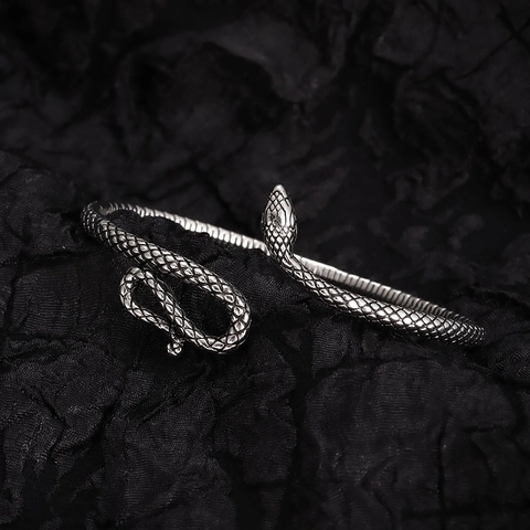 Vintage Slang Armband Zinklegering Metaal Open Verstelbaar Gedetailleerde Schubbenstructuur Retro Gothic Sieraden