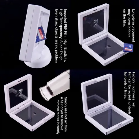 3D Floating Jewelry Display Box PE Film ABS Plastic Transparent Dustproof Storage For Earring Necklace Specimen Frame