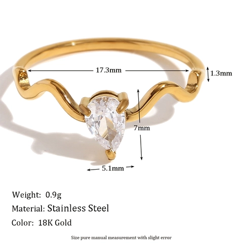 Pear Cut Zircon Wave Band Ring 18K Gold Plated Stainless Steel Minimalist Jewelry Gift For Women