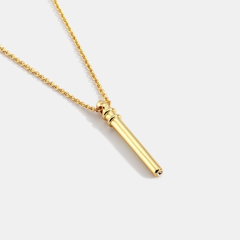 Collier Pendentif Minimaliste en Laiton Joint de Bambou pour Femmes Plaqué Or Barre Cylindrique Strass Incrusté Bijoux Hip Hop