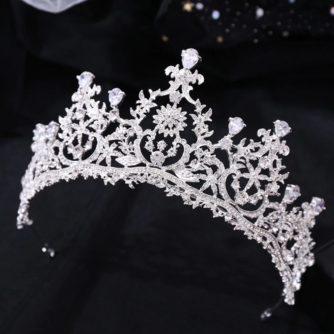Corona Da Sposa Barocca Diadema Lega Zircone Strass Cristallo Goccia Matrimonio Compleanno Ballo Concorso Accessorio Donna